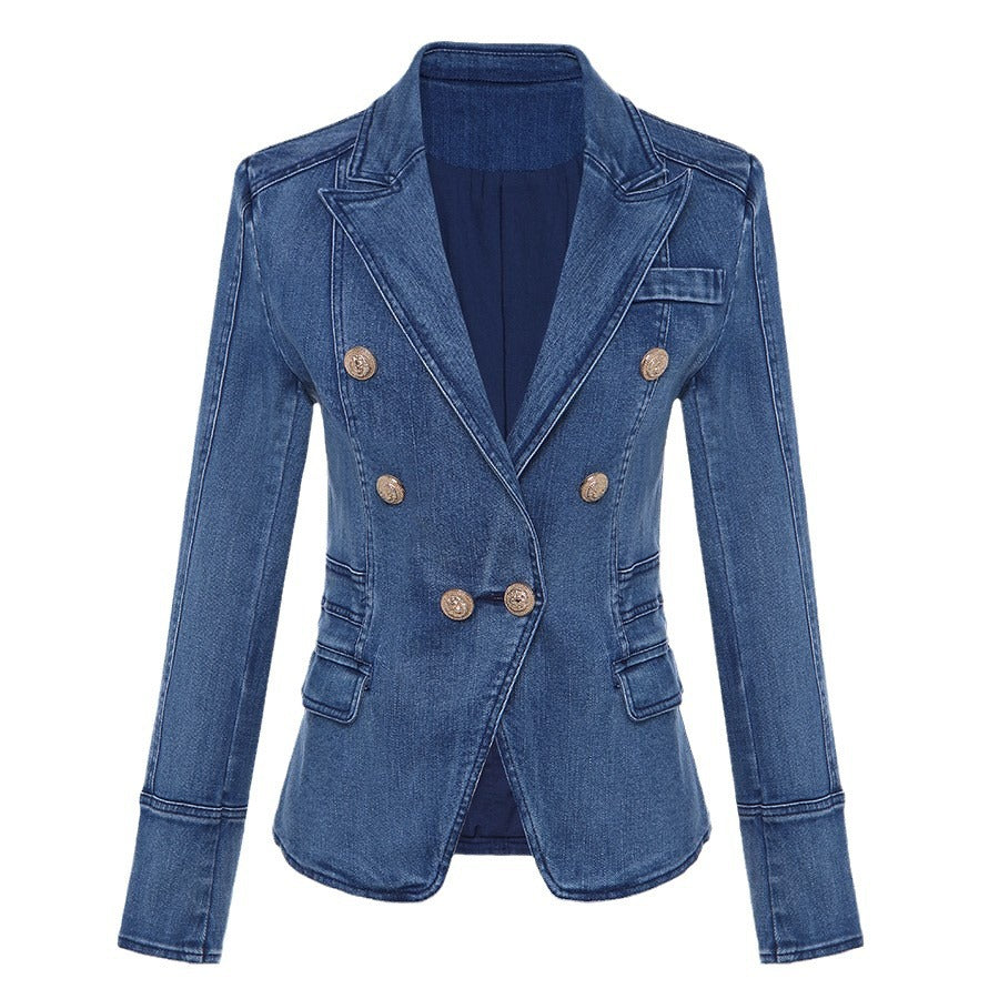Double-Breasted Denim Blazer