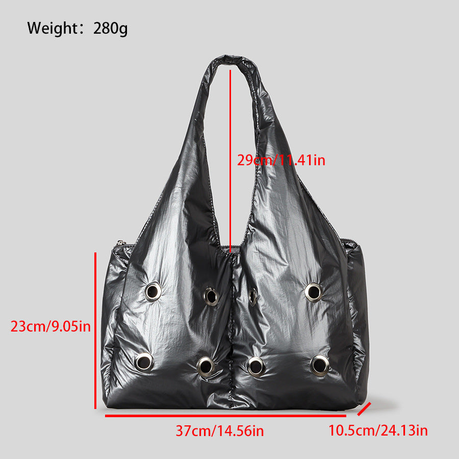 Hollow Studded Solid Large Capacity Shoulder Bag