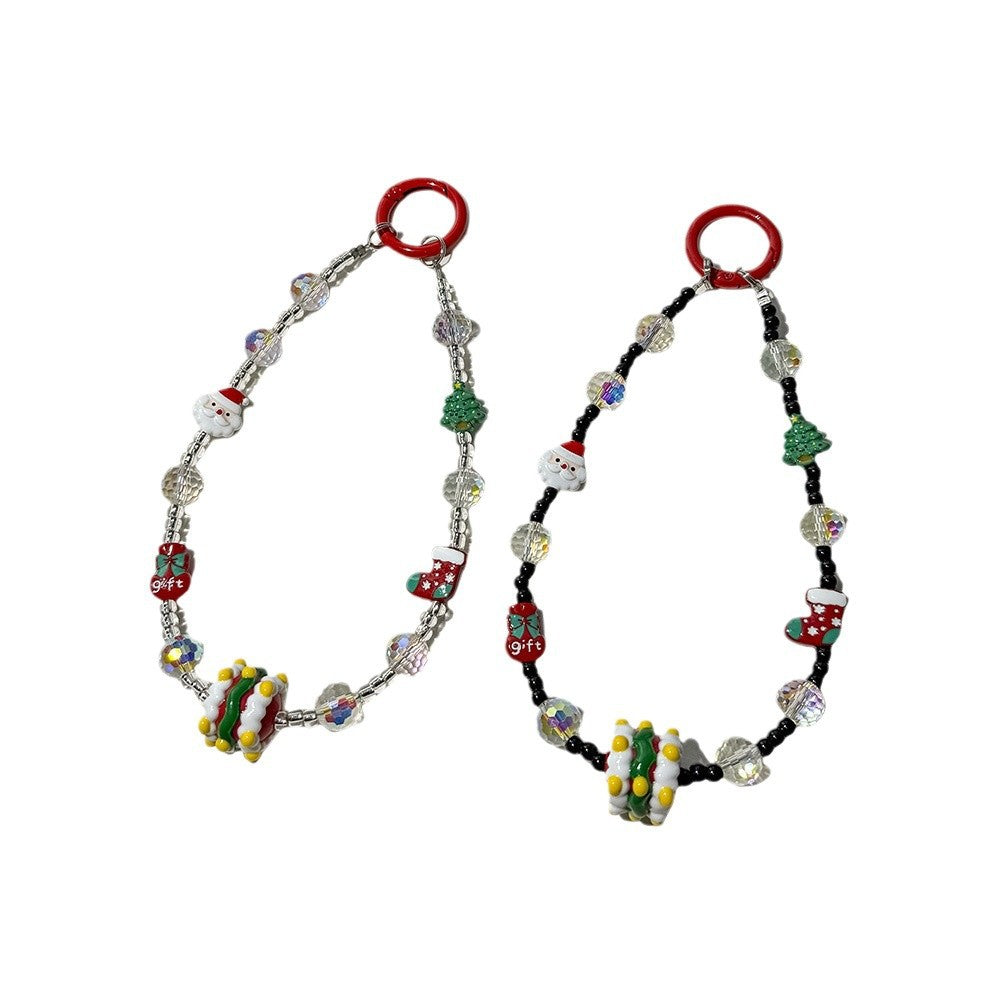 Cute Christmas Crystal Beaded Phone Charm