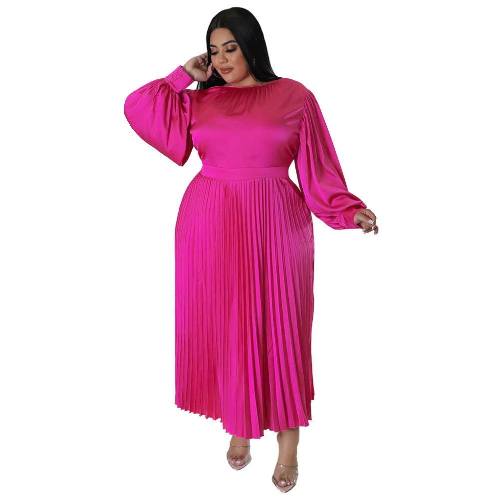 Elegant Lantern Sleeve Pleated Maxi Dress