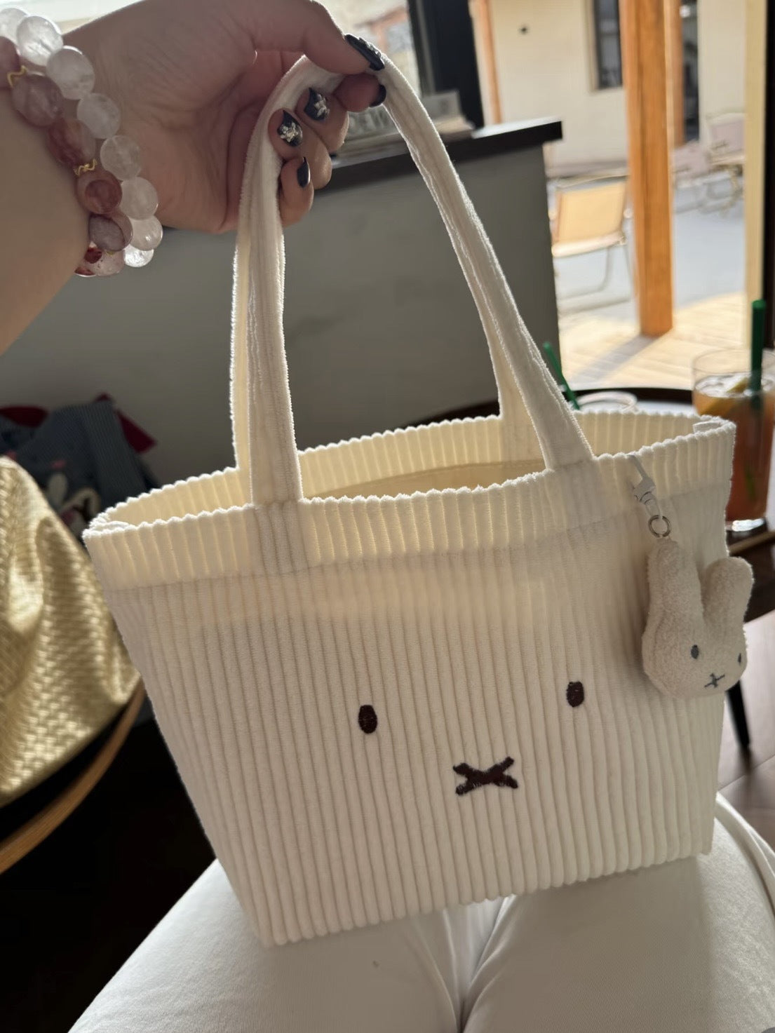 Cute Corduroy Bunny Tote Bag Stylish and Versatile for Daily Use
