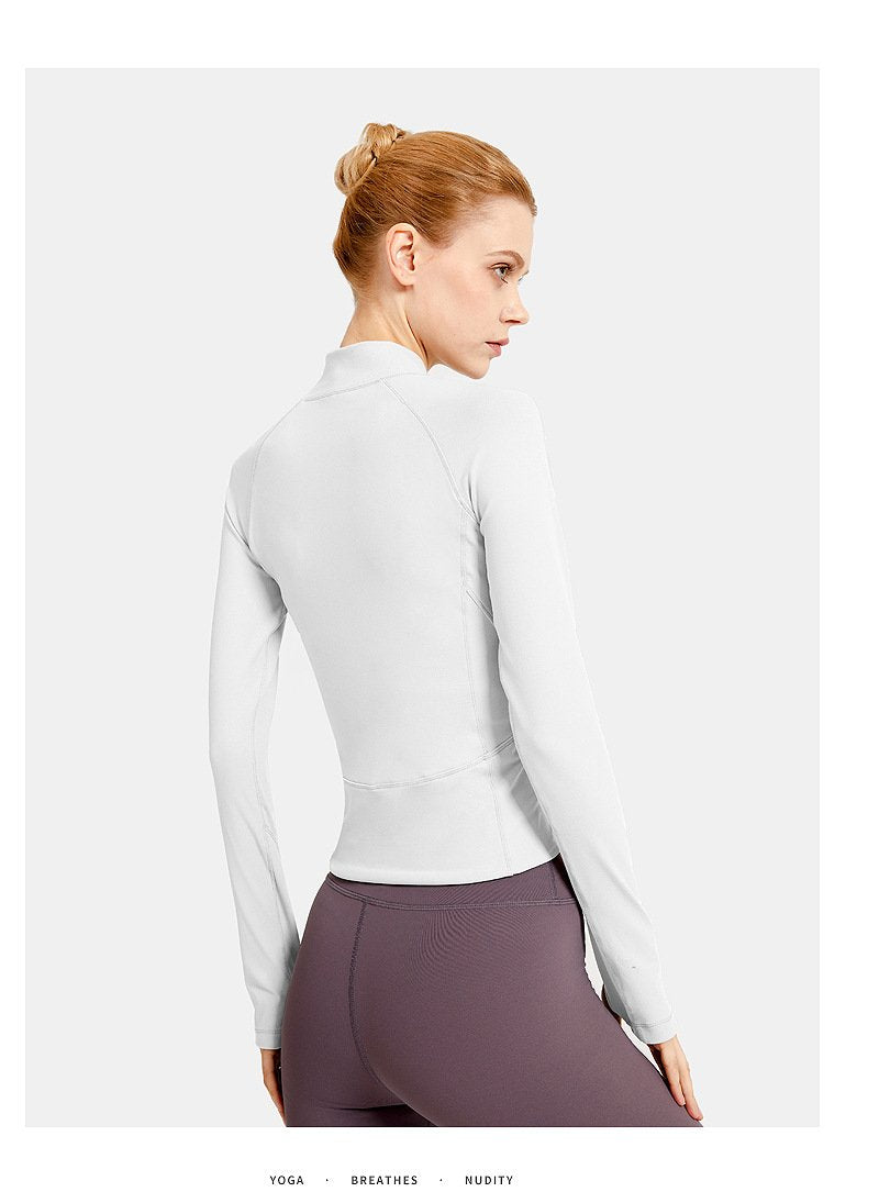 Fitness Yoga Wear Women'S Stand-Up Collar Zipper Slim Long Sleeve Outdoor Running Breathable Quick-Drying Sports Yoga Top