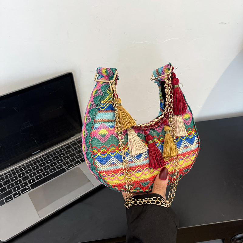 Embroidered Ethnic Style Fringe Shoulder Bag
