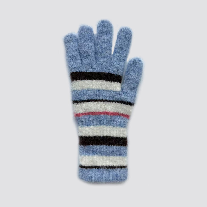 Rainbow Striped Knit Gloves Warm Casual Wool Blend Mittens