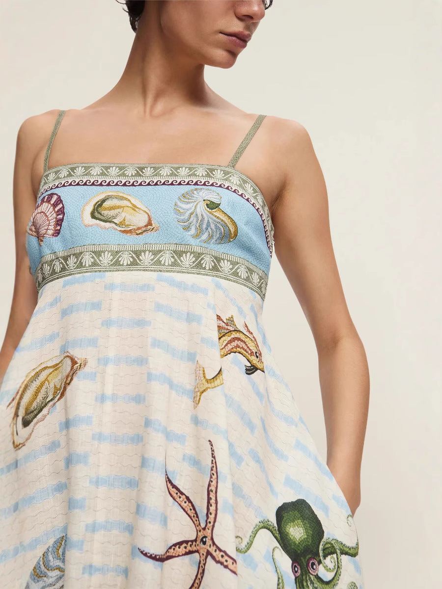Floral Print A-Line Dress with Spaghetti Straps
