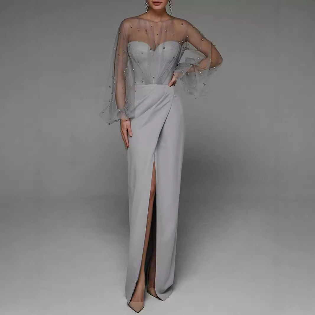Chic Pearl Detail Long Sleeve Dress