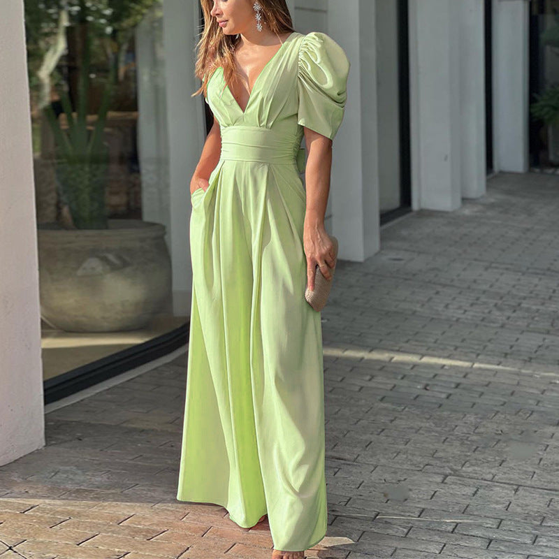 Elegant High-Waisted Jumpsuit with Ruffle Sleeves
