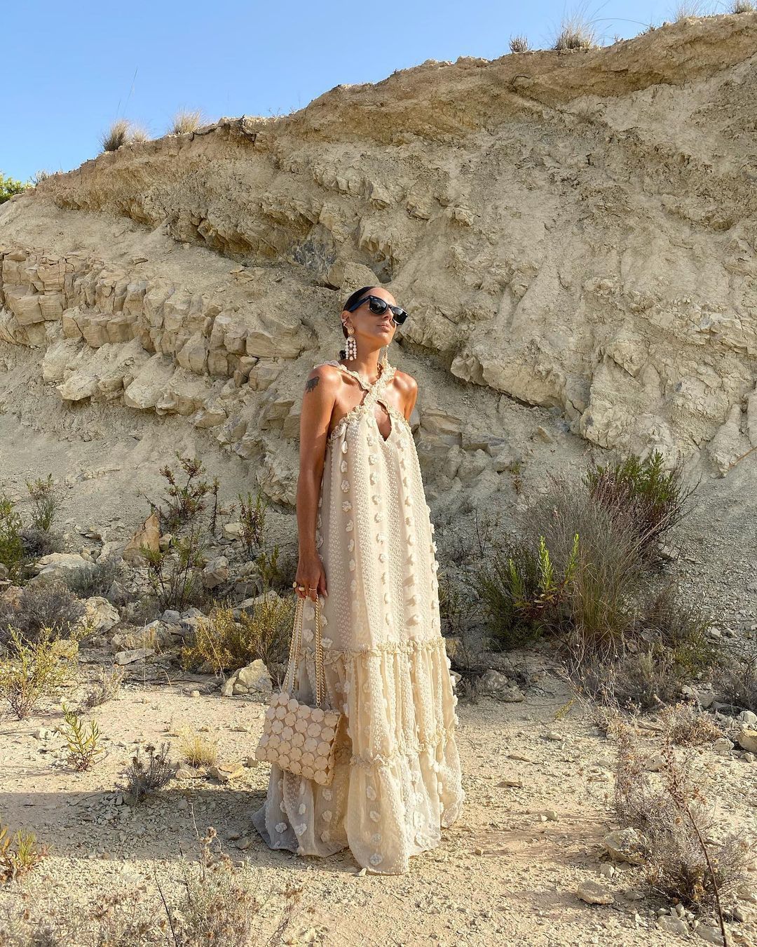 Elegant Solid Color Maxi Dress With 3D Floral Details
