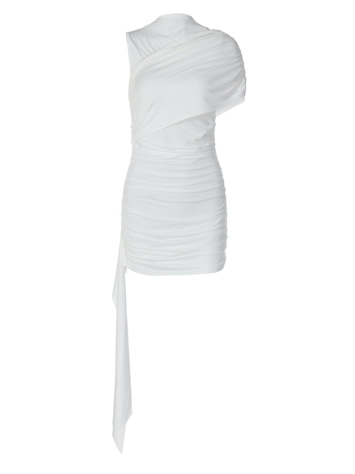 Elegant Off-Shoulder Ruched Sleeve Midi Dress