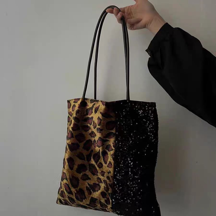 Retro Leopard Print Sequins Shoulder Bag