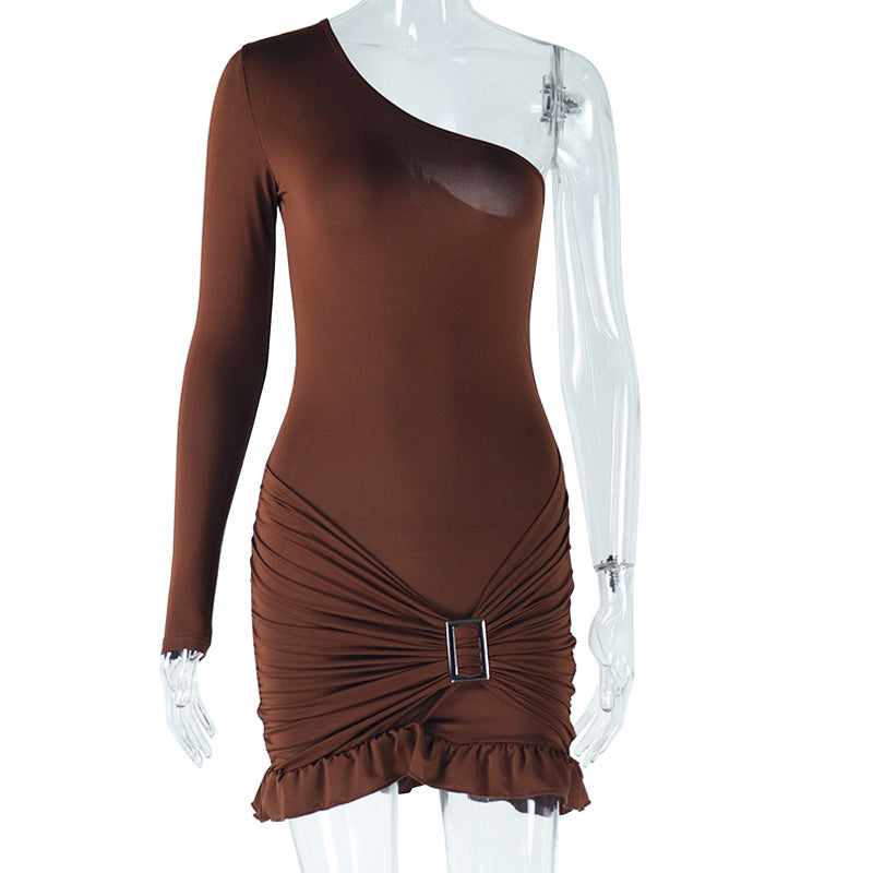 Elegant Off-Shoulder Bodycon Dress With Ruffle Hem