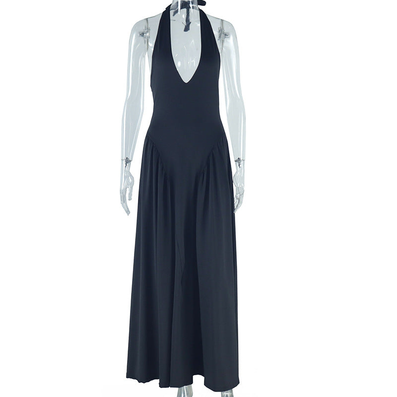 Chic Solid Color Sleeveless Halter Dress For Women