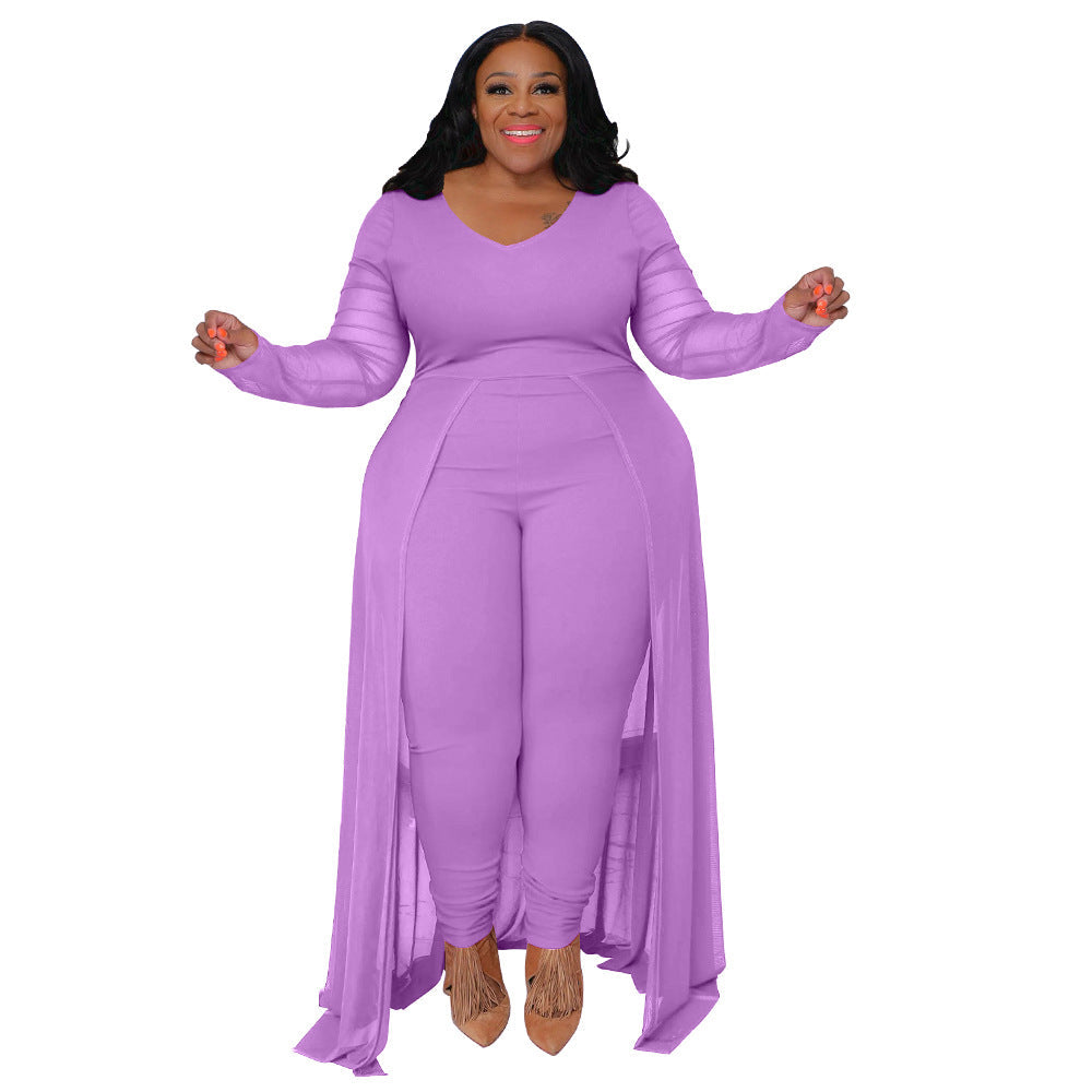 New Plus Size Women'S Long Sleeve Pocket Jumpsuit