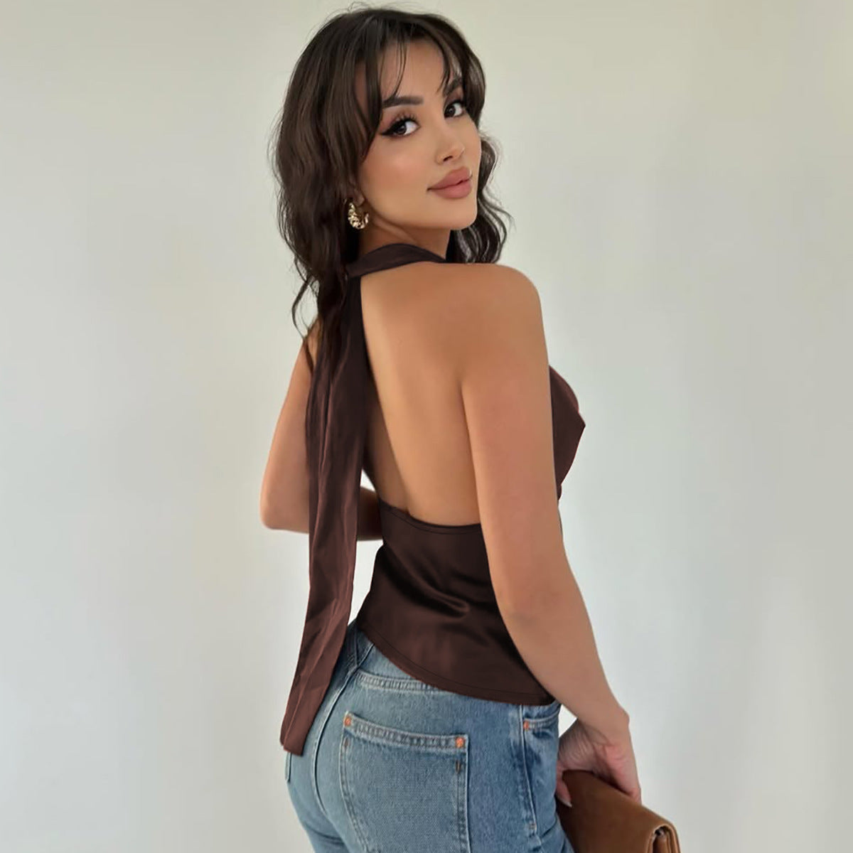 Sexy Backless Slim Fit Chiffon Top for Casual Wear