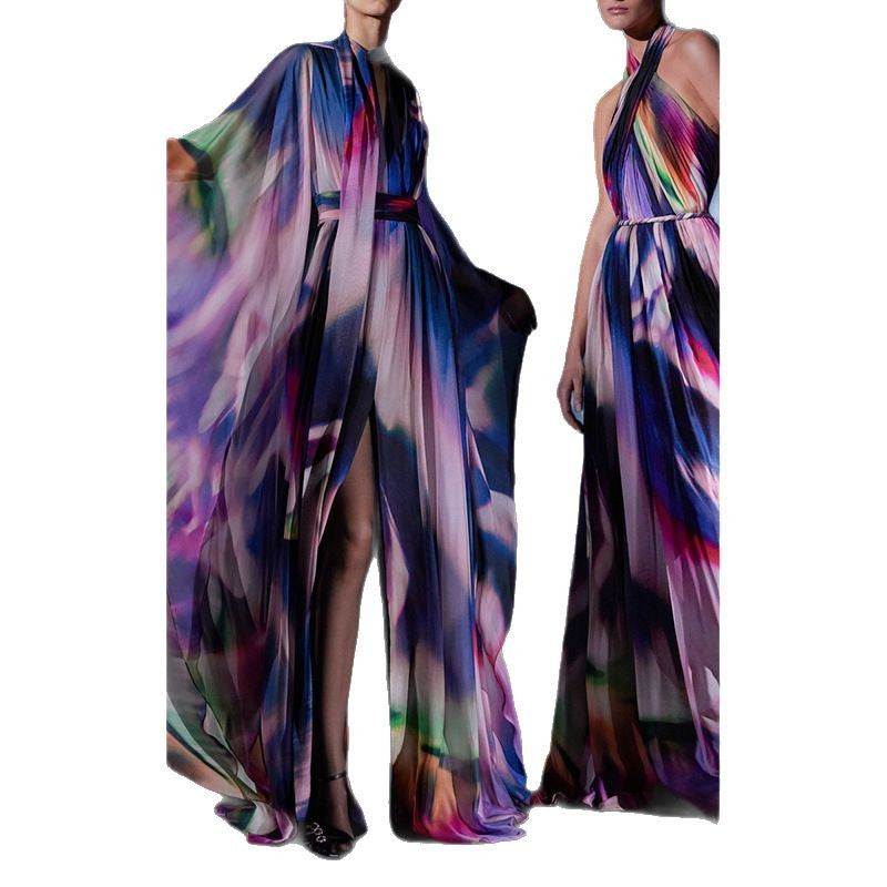 Abstract Print Maxi Dress Elegant Vacation Wear