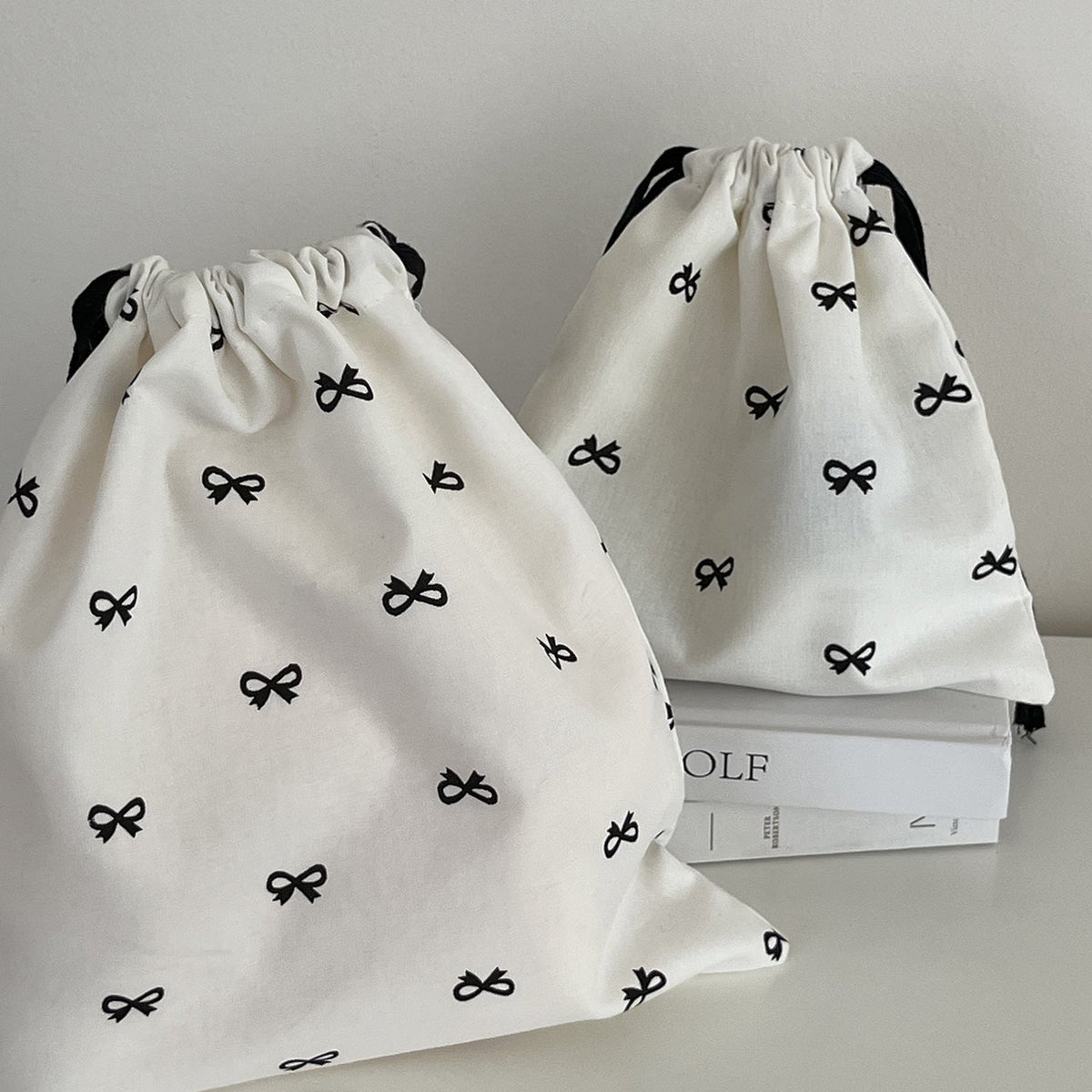 Sweet Bow Drawstring Storage Bag Cute Portable Travel Organizer