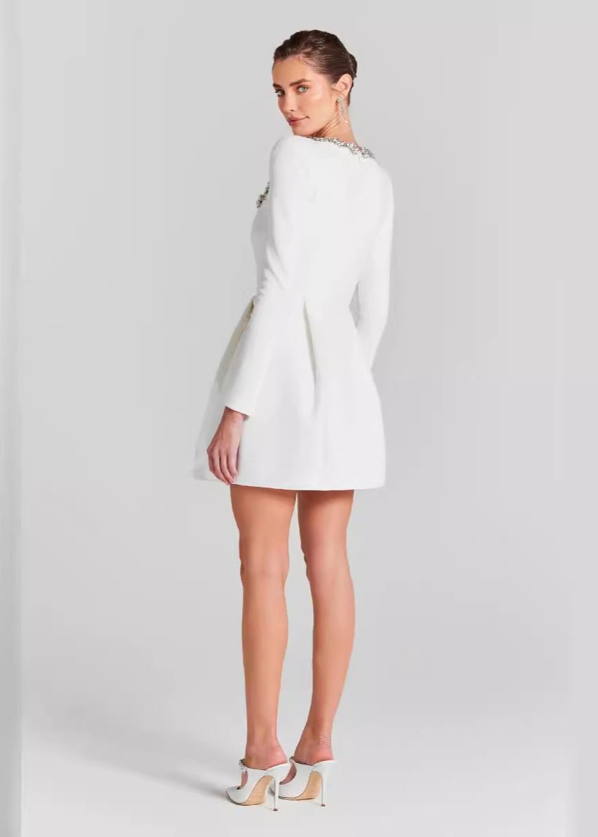 Square Neck Mini Dress Embellished with Rhinestones