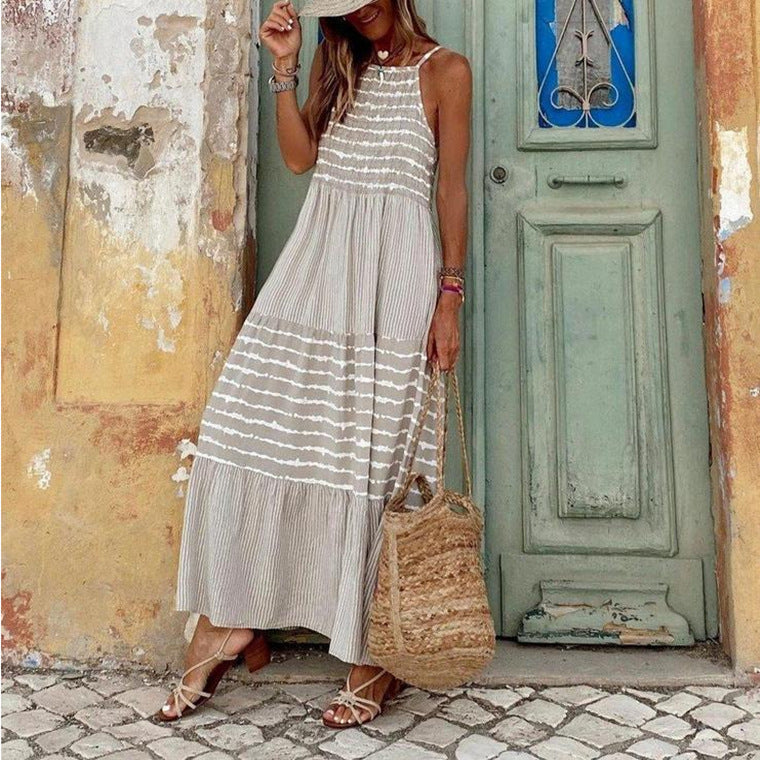 Stylish Women'S Slip Crewneck Patchwork Dress