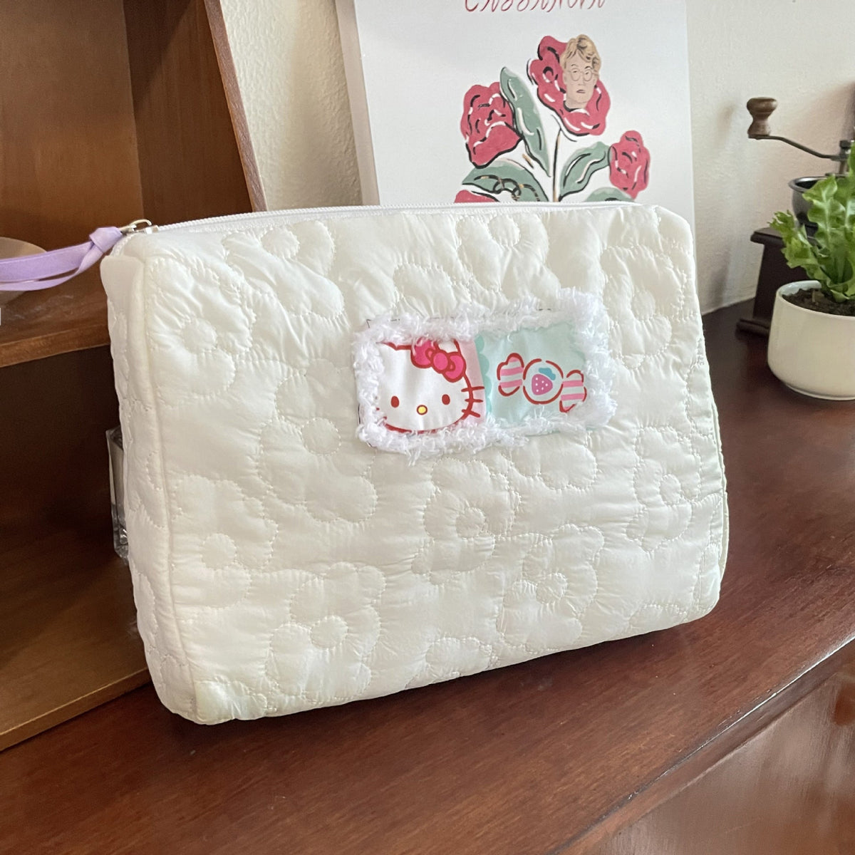 Cute Kawaii Cat Makeup Bag Cotton Storage Tote for Daily Use