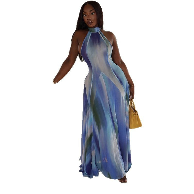 Elegant Fresh Floral Gradient Dress Long Sleeve A-Line Dress