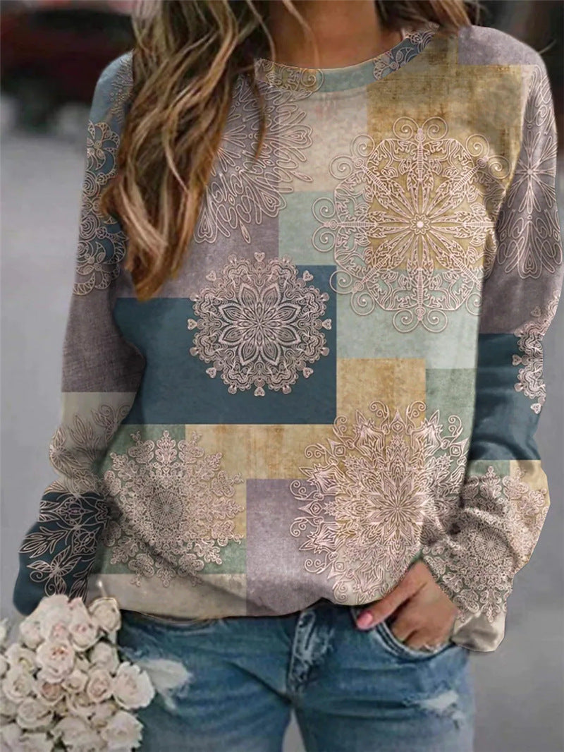 Color Matching Splicing Round Neck Color Matching Long-Sleeved Sweater