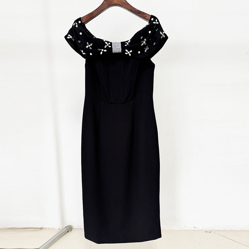 One-Shoulder Beaded Midi Dress