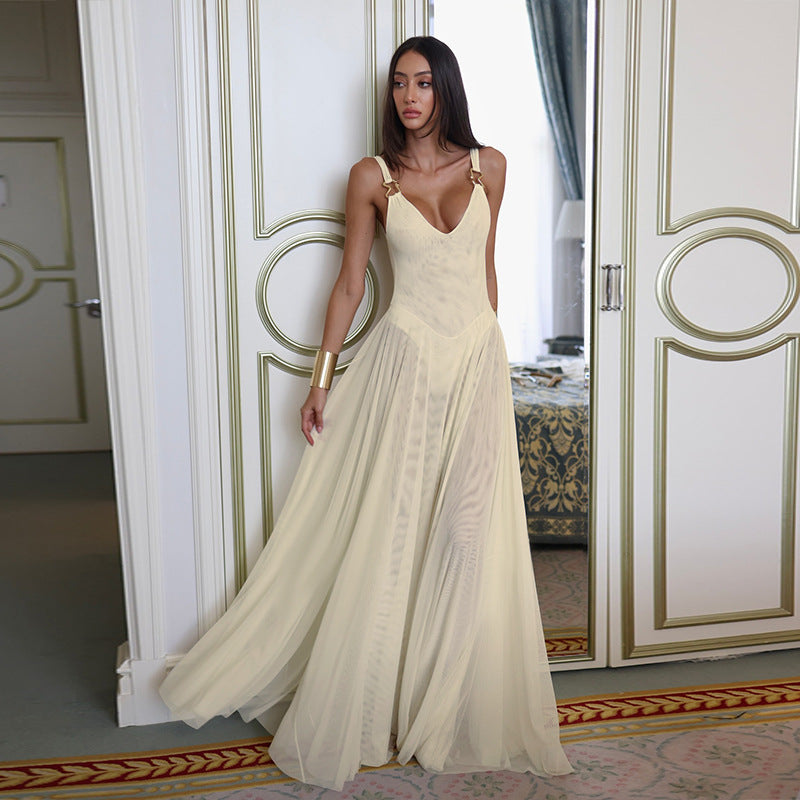Elegant Sleeveless Maxi Dress with Sheer Fabric