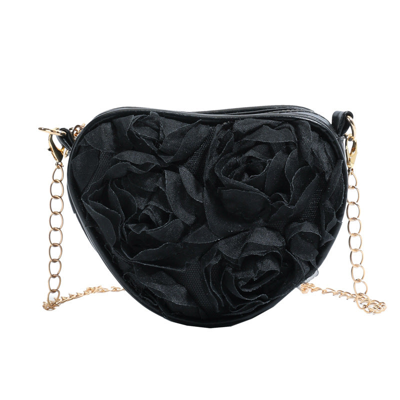 Trendy Heart-Shaped Lace Flower Crossbody Bag