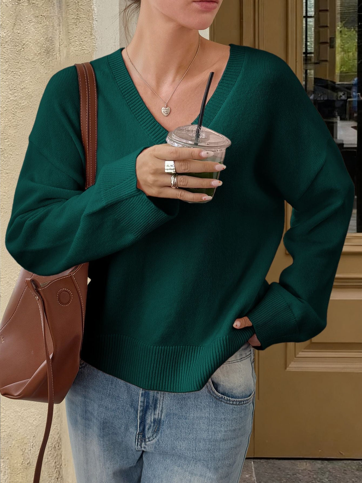Casual Solid Color Long Sleeve Knit Shirt for Women