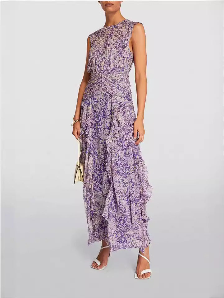 Off-Shoulder Floral Chiffon Maxi Dress For Women