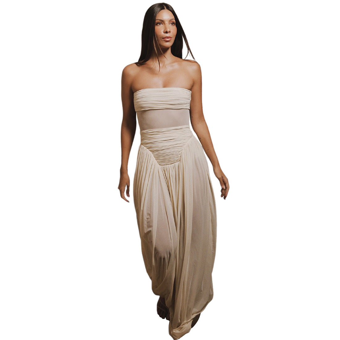 Sexy Strapless Pleated Bodycon Dress