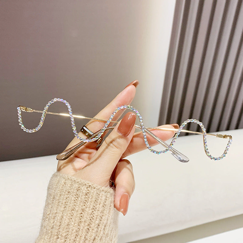 Trendy Rhinestone Metal Rectangular Glasses Frames