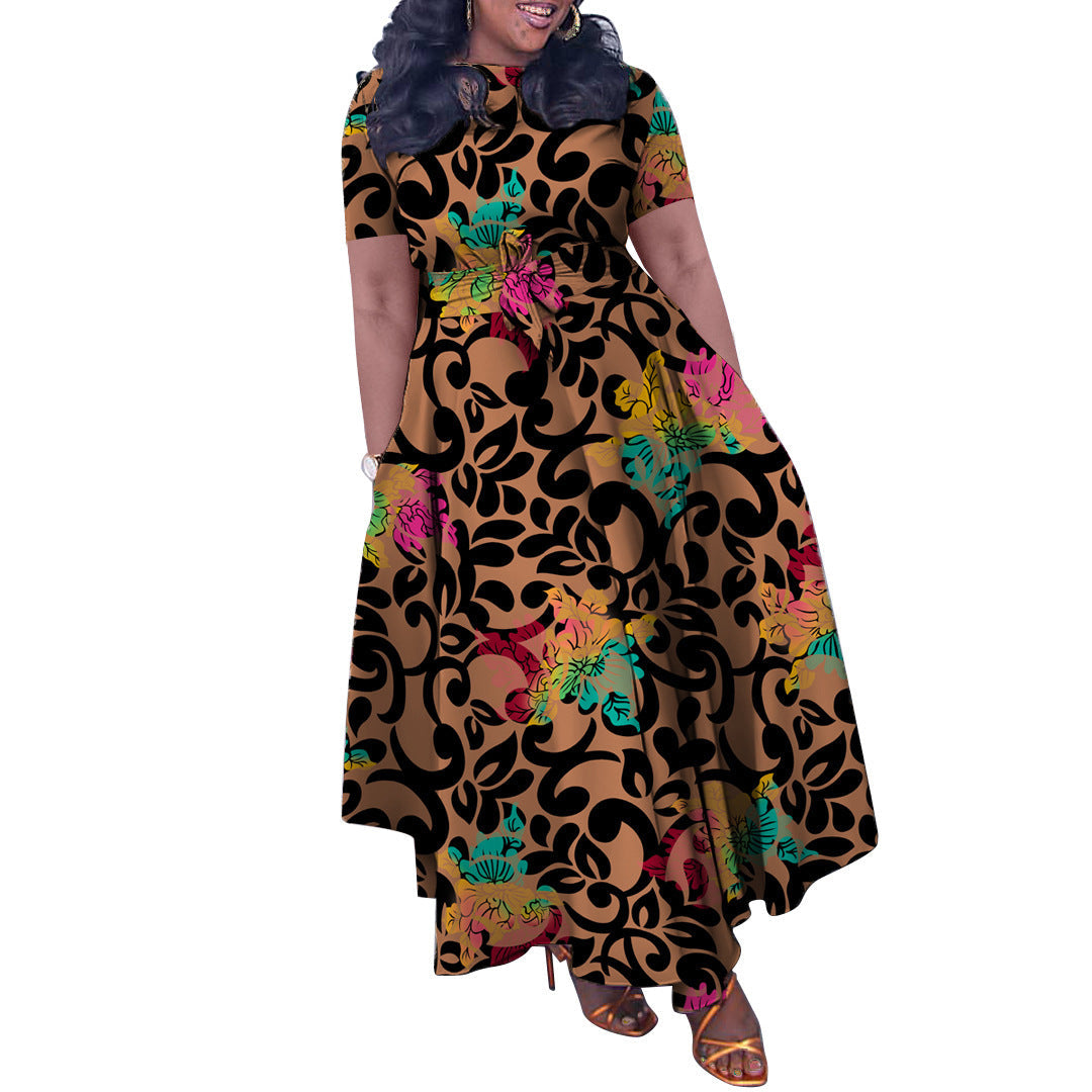 Trendy Printed Maxi Dress With Tie Design