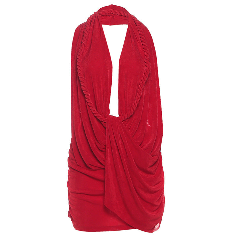 Sexy Deep V Neck Halter Backless Bodycon Mini Dress