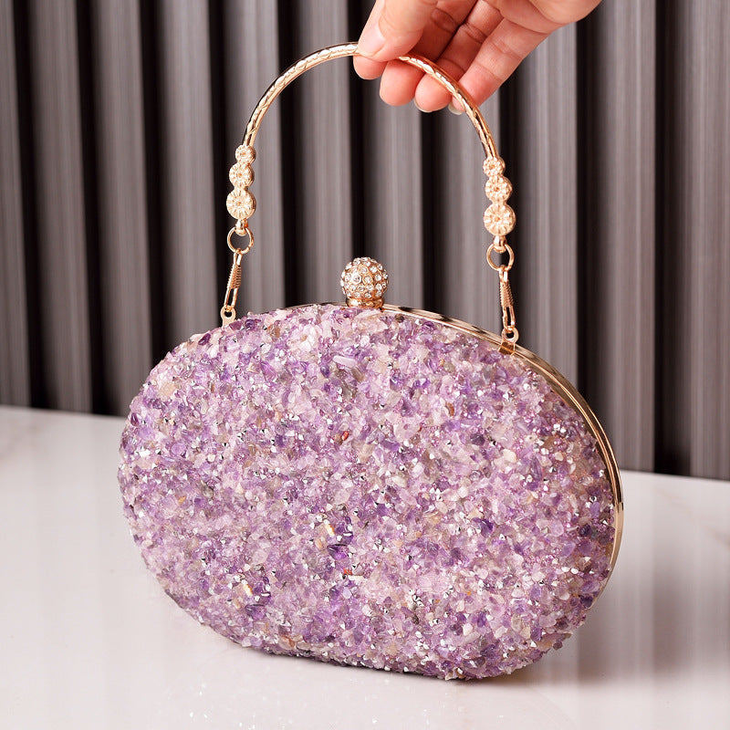 Elegant Round Crystal Evening Bag Vintage PU Clutch