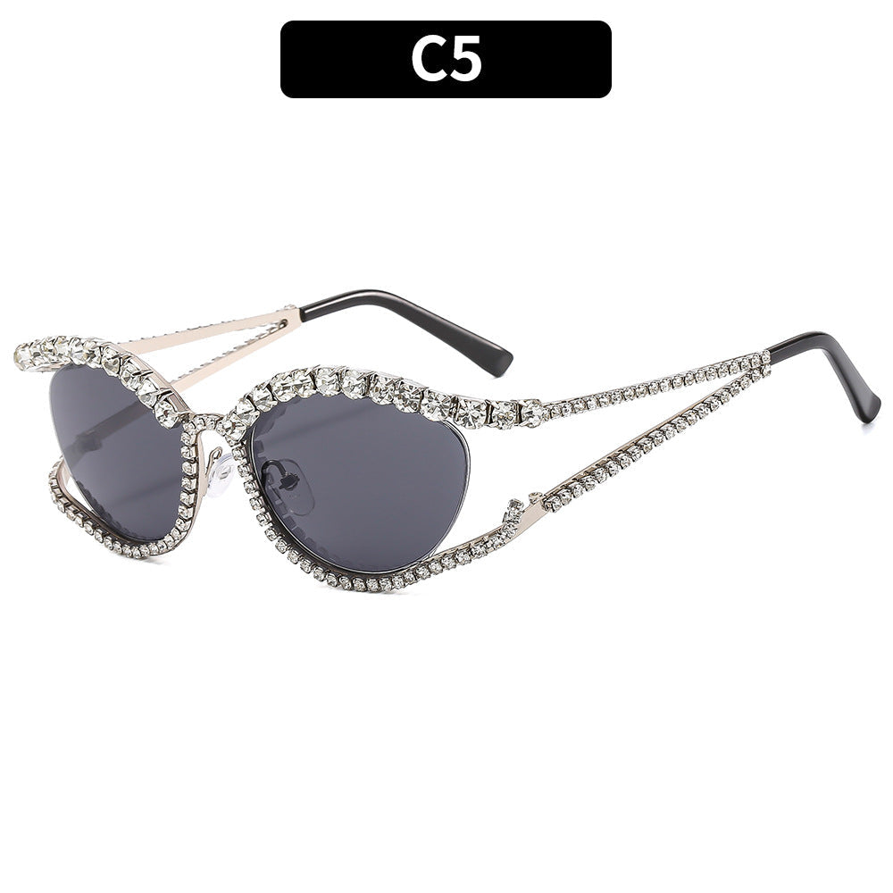 Cat Eye Bling Sunglasses Stylish Metal Frame UV400 Protection