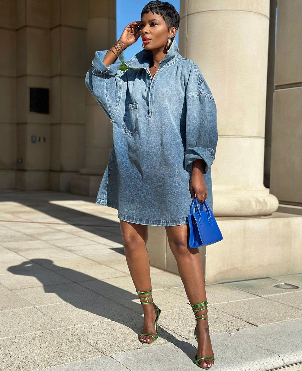 Trendy Casual Denim Dress With 3D Effect