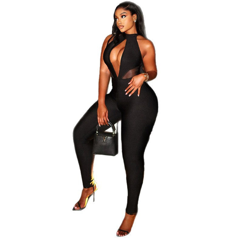 Sleek Solid Color Jumpsuit With Backless Design