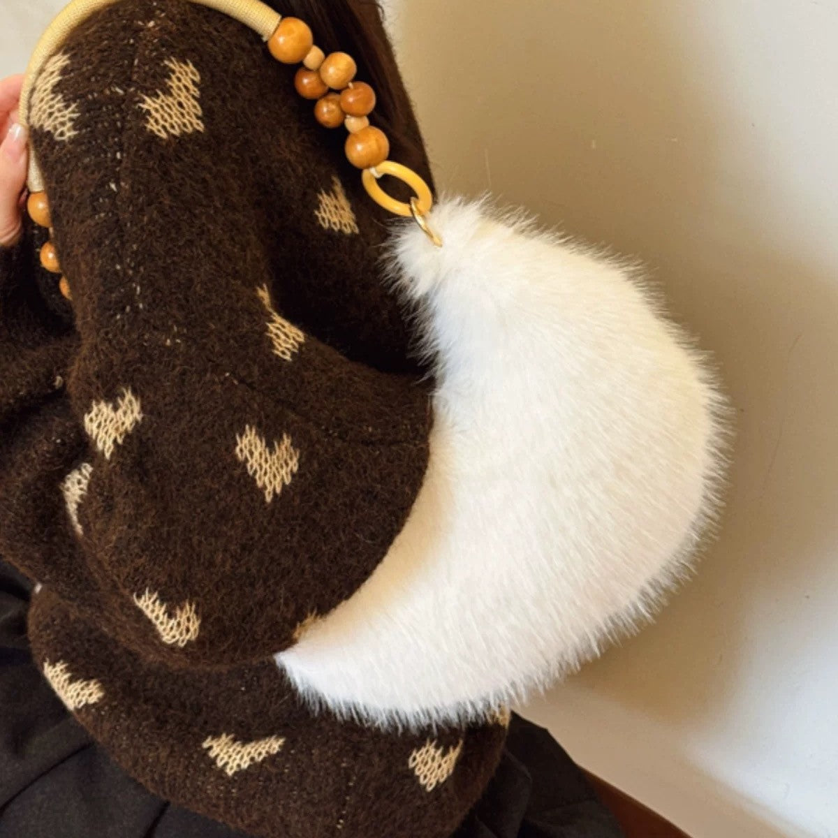 Winter Solid Soft Fluffy Underarm Handbag