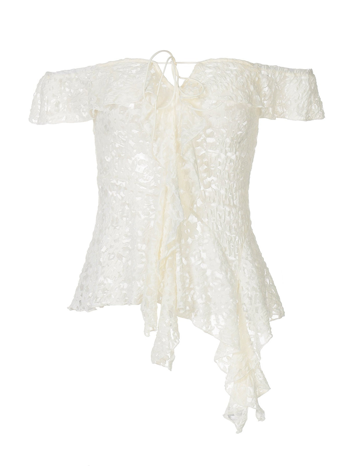 Asymmetrical Lace Trim Tie Top in Apricot