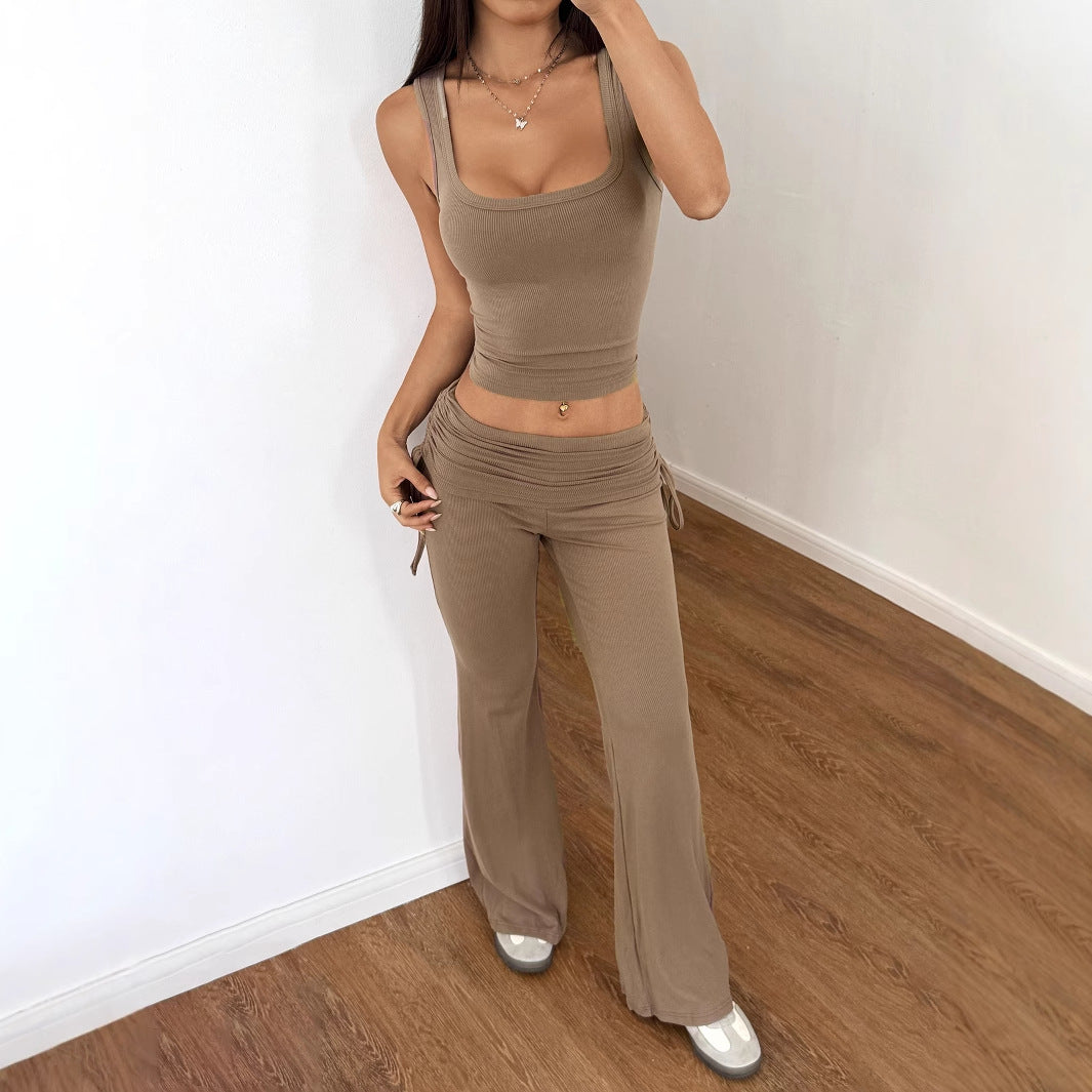 Trendy Casual Two-Piece Tank Top and Wide Leg Pants Set