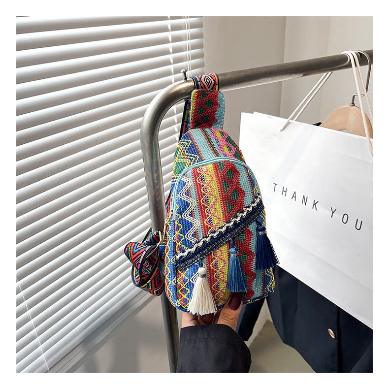 Ethnic Style Fringed Crossbody Bag Casual Soft Fabric