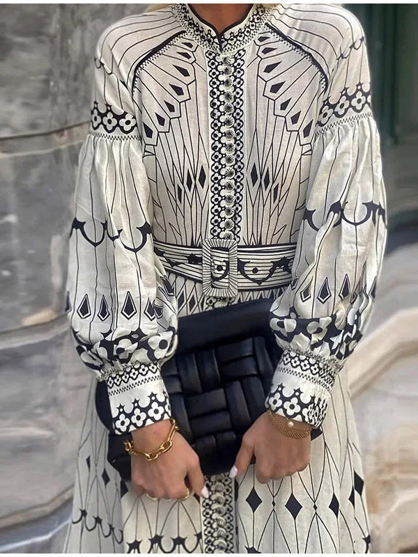 Elegant Floral Print Long Sleeve Maxi Dress