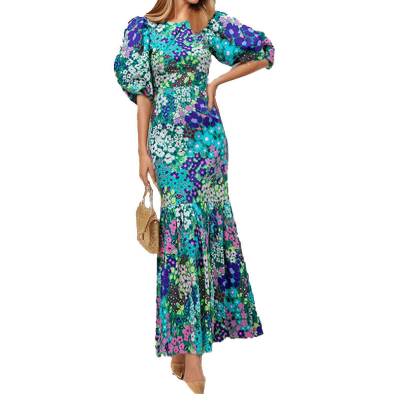 Elegant Printed A-Line Dress Polyester Casual Wear