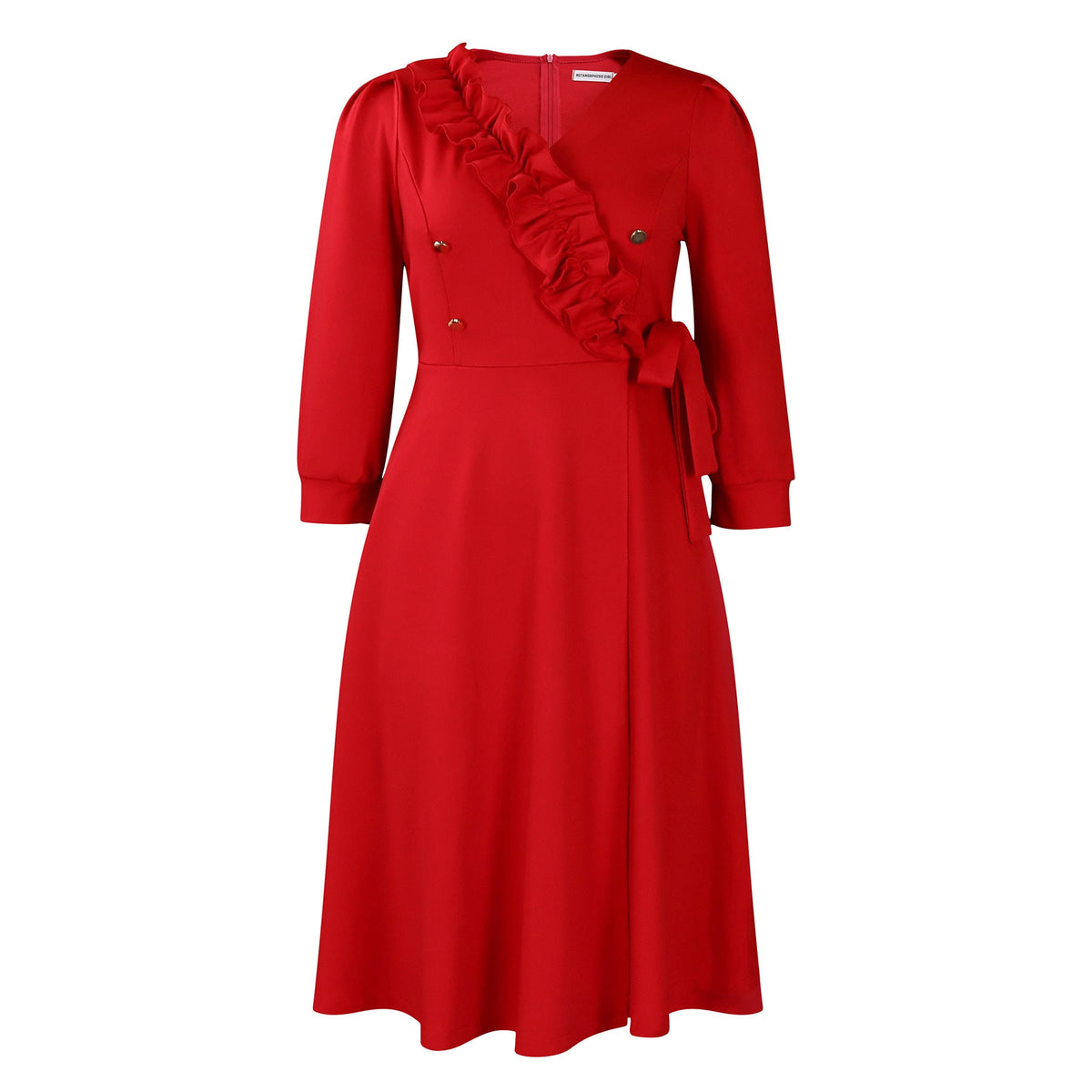 V-Neck Pleated High Waist A-Line Dress