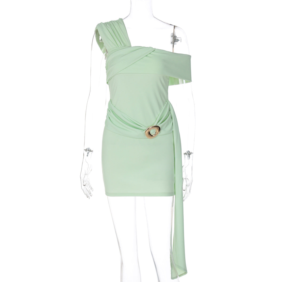 Shoulder-Exposing Ruched Midi Dress Elegant Bodycon