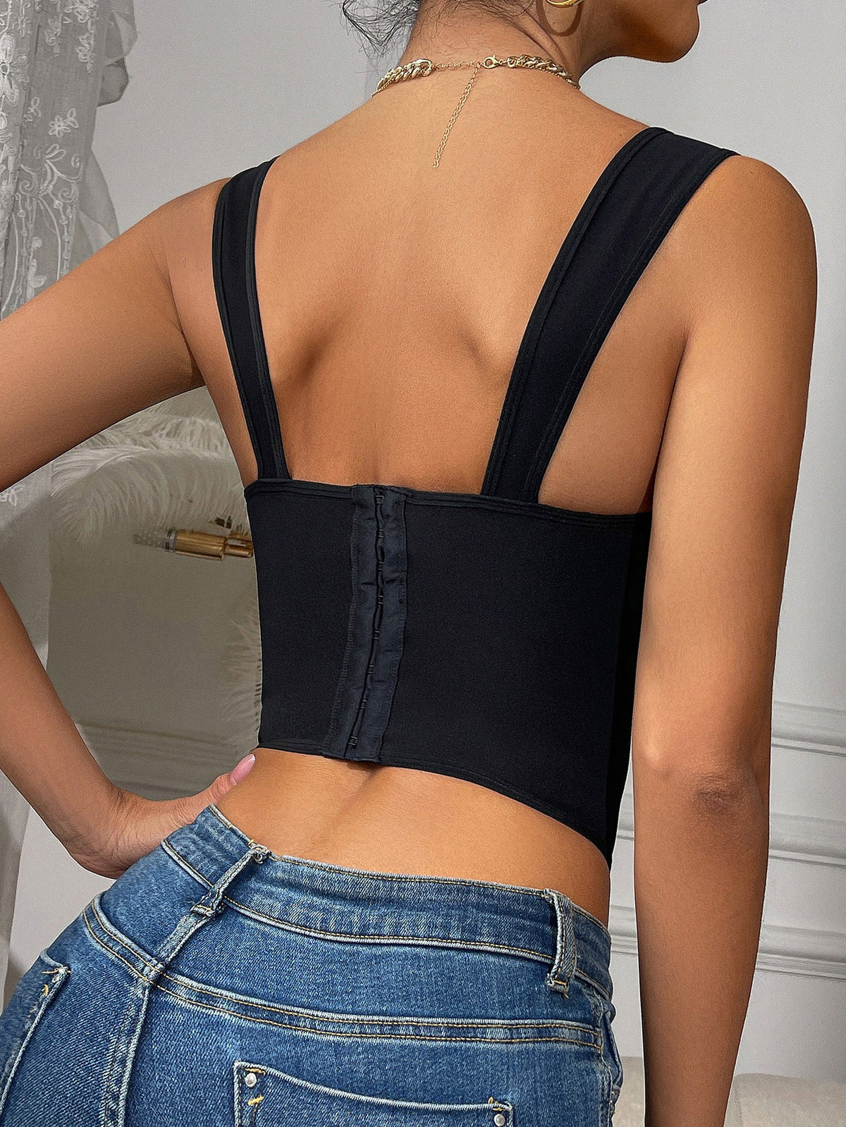 Sexy Black Lace Cami Bodysuit Shaping Corset