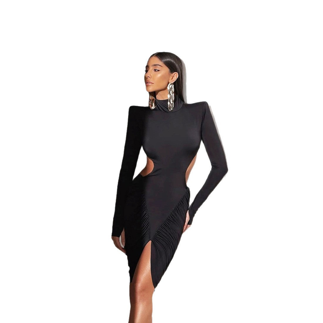 Sexy High Neck Backless Ruched Bodycon Mini Dress