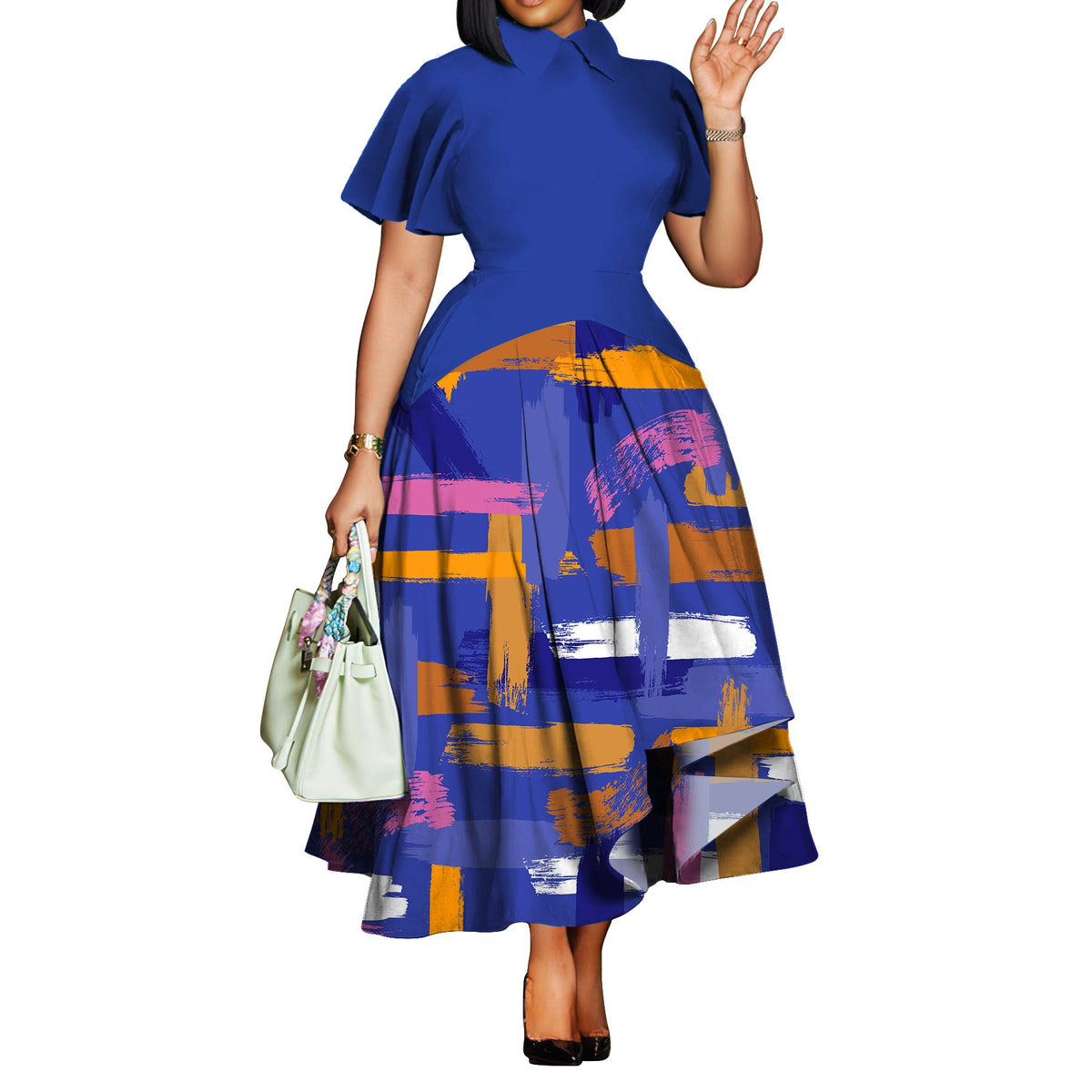 Elegant Ruffle Sleeve Maxi Dress With Pockets