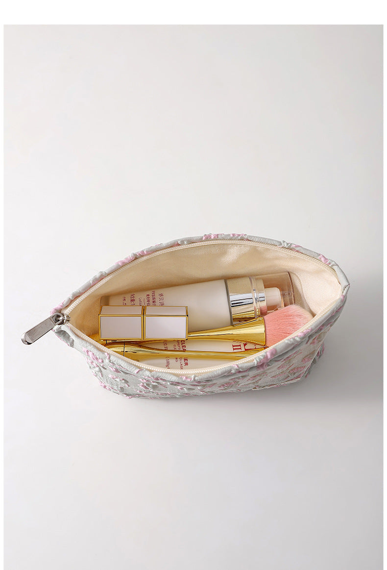 Simple Floral Jacquard Sweet Cosmetic Bag